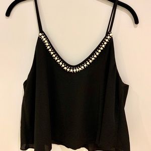 Black Crop Top with Beaded Detail